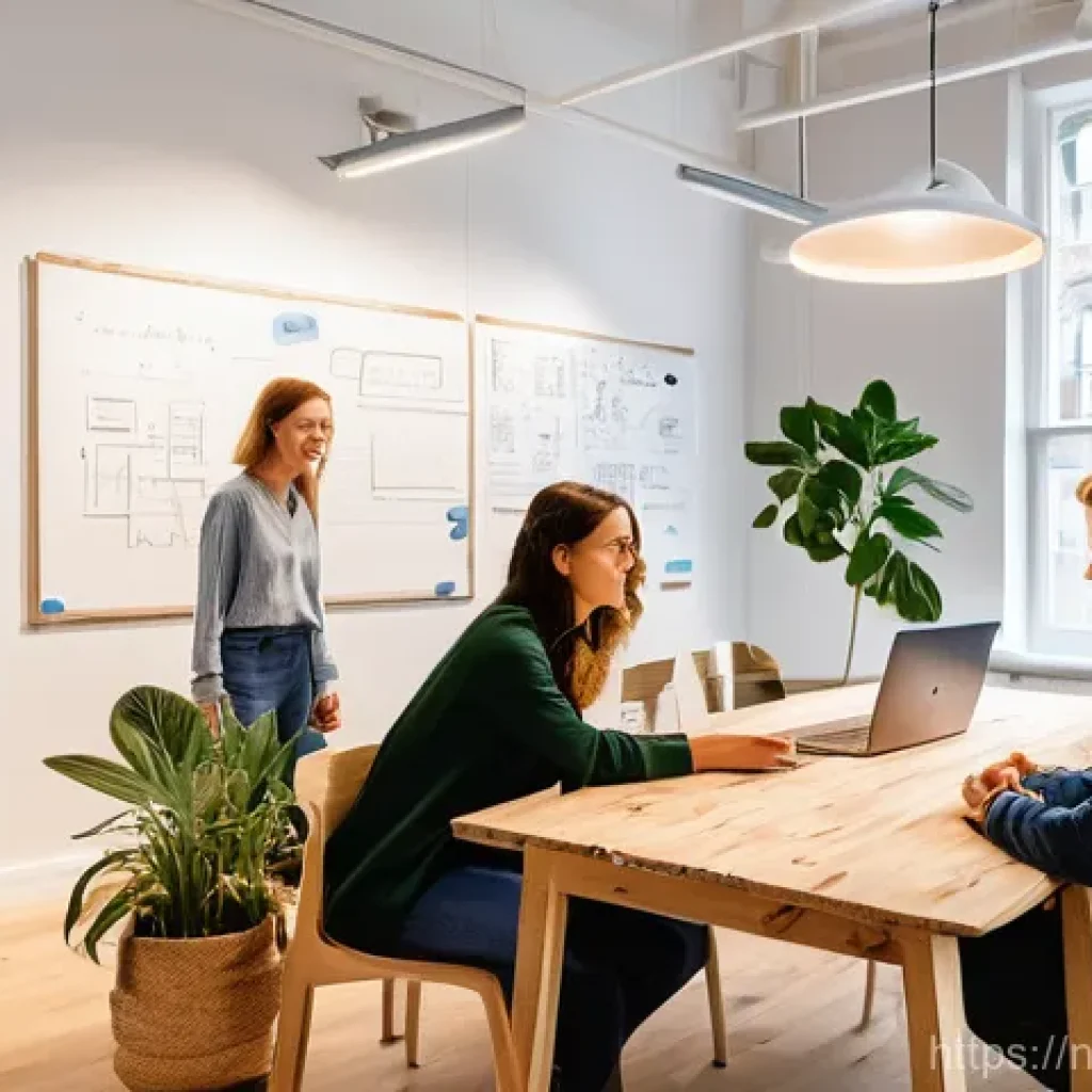 제약 기반 창의성을 활용한 변화 관리 전략 - **Prompt:** A diverse group of young, enthusiastic entrepreneurs in a bright, modern Dutch co-workin...