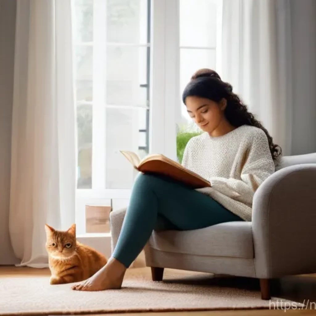 제약 기반 창의성의 기술적 적용 - A cozy living room scene with warm, natural light filtering through a window. A young woman, dressed...
