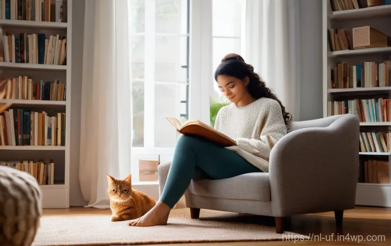 제약 기반 창의성의 기술적 적용 - A cozy living room scene with warm, natural light filtering through a window. A young woman, dressed...