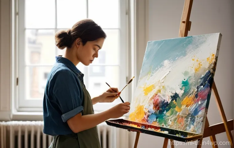 제약 기반 창의성을 위한 목표 설정 방법 - **Prompt:** A female artist, aged late 20s, fully clothed in a modest smock over her professional at...