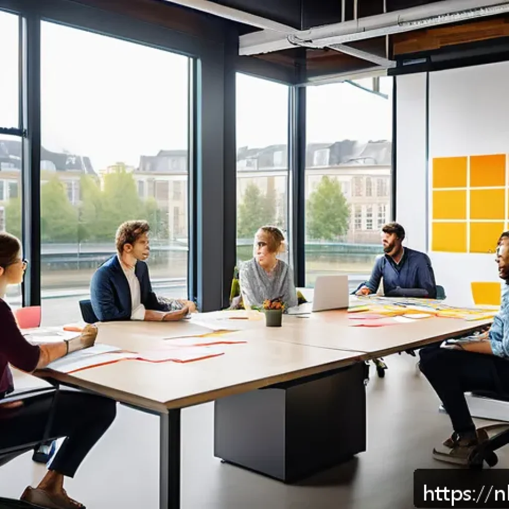 제약 기반 창의성을 위한 멘토링 방법 - A modern creative workspace scene showing a diverse team of professionals engaged in a timed brainst...
