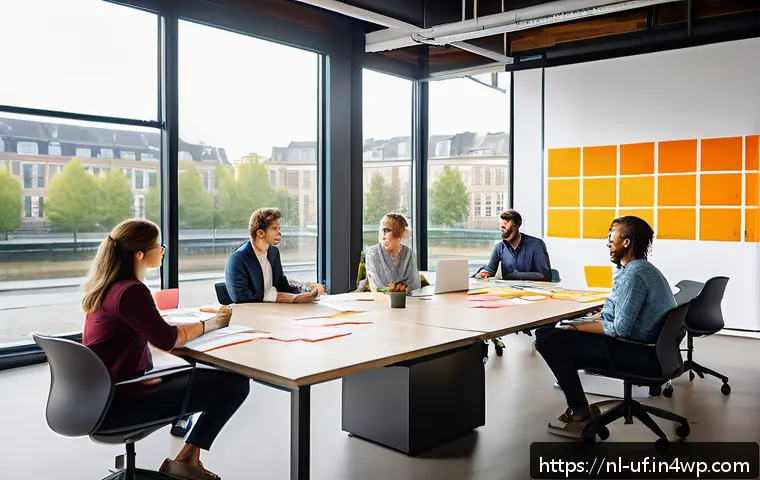 제약 기반 창의성을 위한 멘토링 방법 - A modern creative workspace scene showing a diverse team of professionals engaged in a timed brainst...