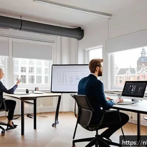 Home 17 제약 기반 창의성을 활용한 시장 분석 기법 - A modern Dutch office environment with a diverse team of professionals collaborating intensely aroun...
