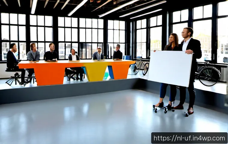 Home 17 제약 기반 창의성을 통한 조직의 비전 수립 - Photorealistic Dutch business team in a bright Amsterdam canal-side office, diverse professionals ga...