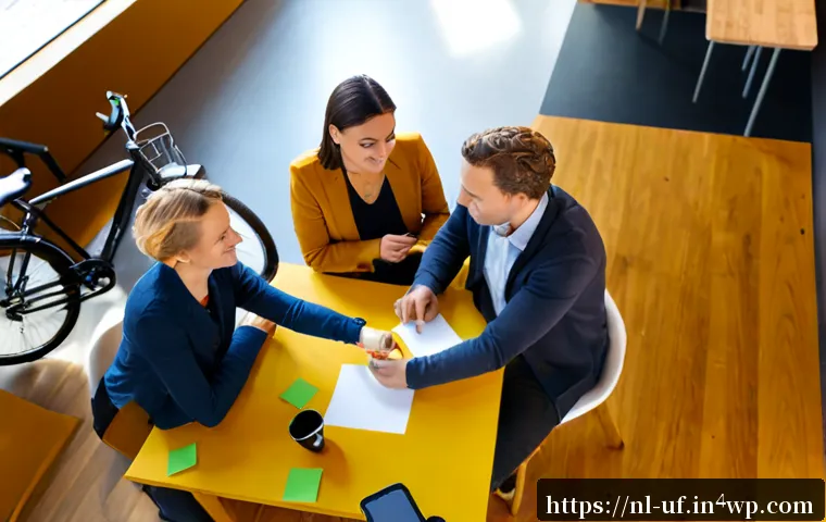 Home 10 제약 기반 창의성을 활용한 팀워크 개선 - Photorealistic Dutch workplace workshop, a diverse team of five colleagues around a wooden table sol...